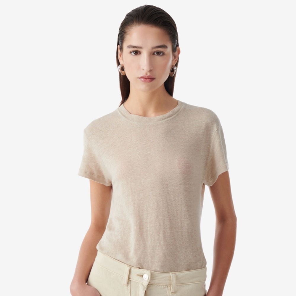 Women's IRO Round Neck Pink Linen T-Shirt XS